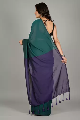 Violet fancy cotton handloom saree with blouse piece for women