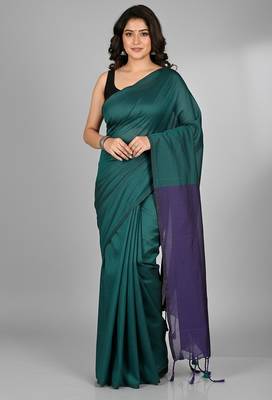 Violet fancy cotton handloom saree with blouse piece for women 4