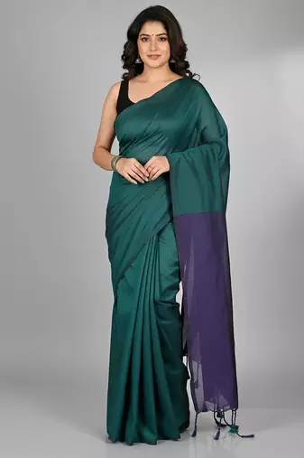 Violet fancy cotton handloom saree with blouse piece for women