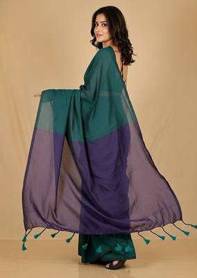 Violet fancy cotton handloom saree with blouse piece for women 5