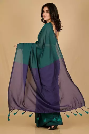 Violet fancy cotton handloom saree with blouse piece for women