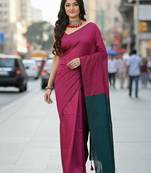 Pink fancy cotton handloom saree with blouse piece for women