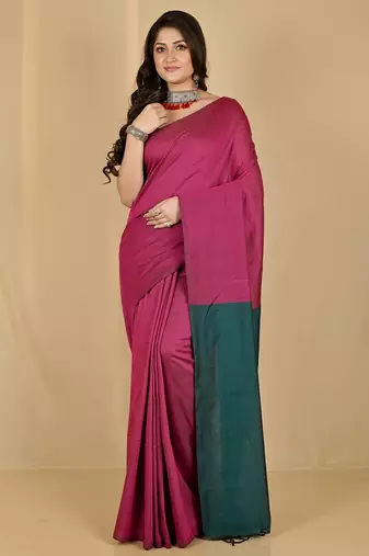 Pink fancy cotton handloom saree with blouse piece for women