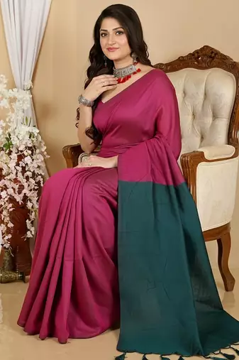 Pink fancy cotton handloom saree with blouse piece for women