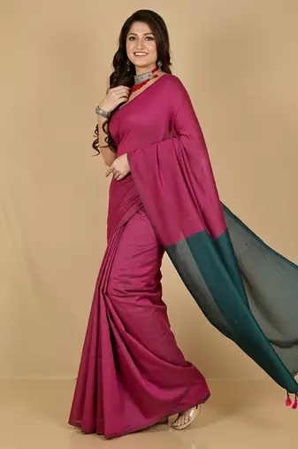 Pink fancy cotton handloom saree with blouse piece for women