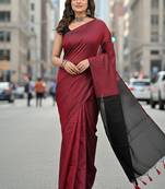 Red & black fancy cotton handloom saree with blouse piece for women