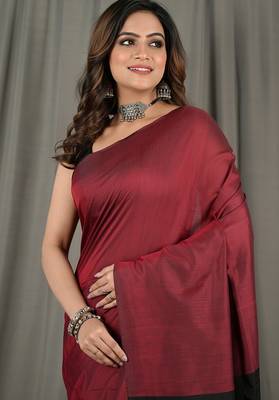Red & black fancy cotton handloom saree with blouse piece for women 5