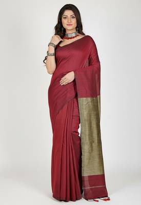 Red fancy cotton handloom saree with blouse piece for women 1