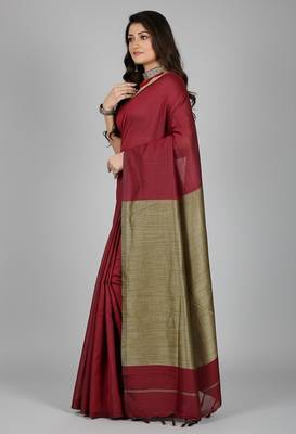 Red fancy cotton handloom saree with blouse piece for women 2
