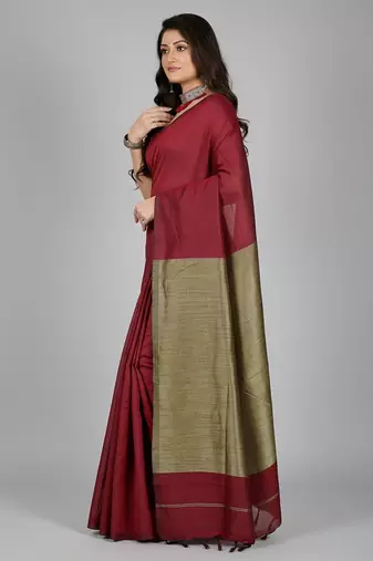 Red fancy cotton handloom saree with blouse piece for women