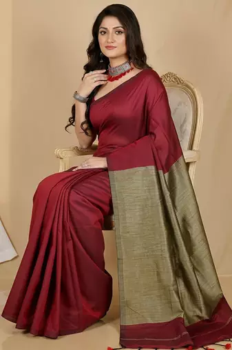 Red fancy cotton handloom saree with blouse piece for women