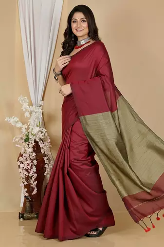 Red fancy cotton handloom saree with blouse piece for women