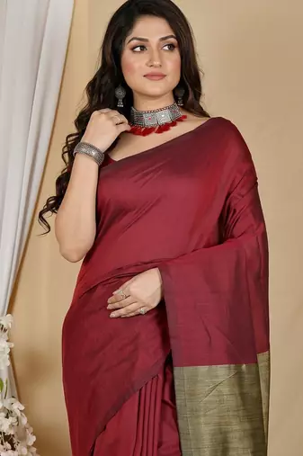 Red fancy cotton handloom saree with blouse piece for women