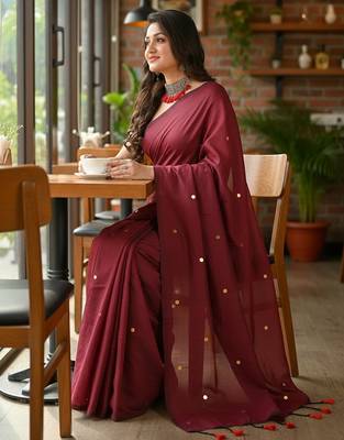 Red fancy cotton handloom saree with blouse piece for women 2