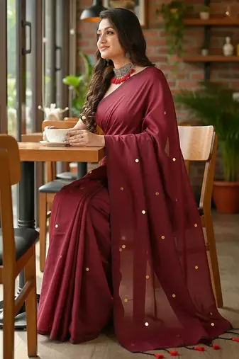 Red fancy cotton handloom saree with blouse piece for women