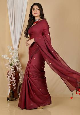 Red fancy cotton handloom saree with blouse piece for women 4