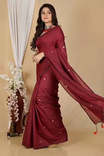 Red fancy cotton handloom saree with blouse piece for women
