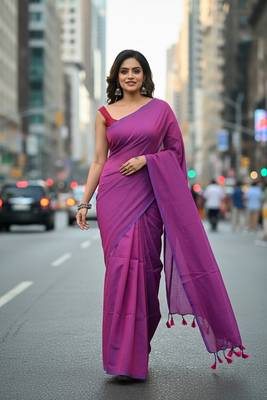 Majenta & red fancy cotton handloom saree with blouse piece for women 1