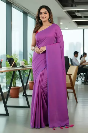 Majenta & red fancy cotton handloom saree with blouse piece for women