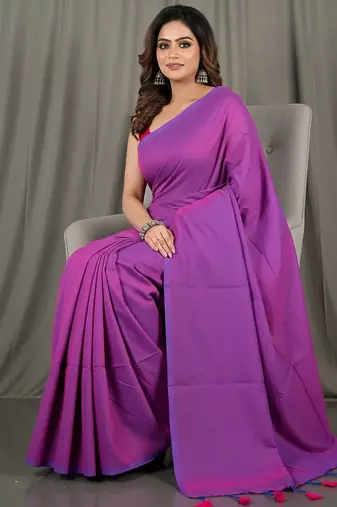 Majenta & red fancy cotton handloom saree with blouse piece for women