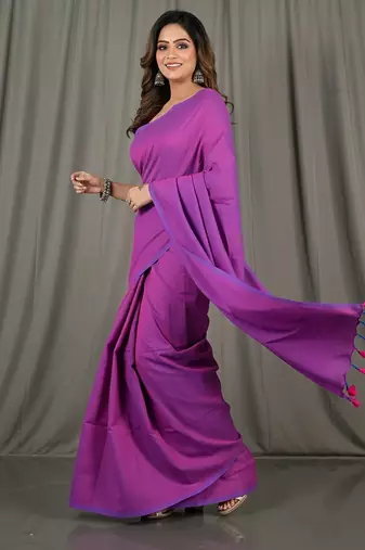 Majenta & red fancy cotton handloom saree with blouse piece for women