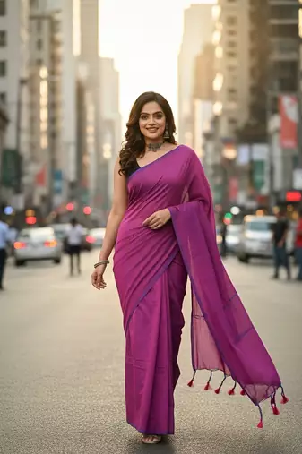 Red & pink fancy cotton handloom saree with blouse piece for women