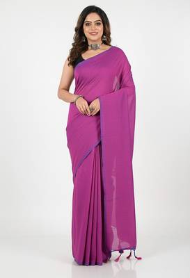 Red & pink fancy cotton handloom saree with blouse piece for women 3