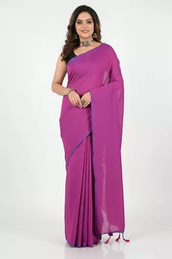 Red & pink fancy cotton handloom saree with blouse piece for women