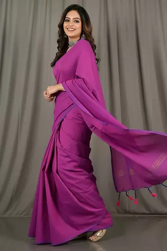 Red & pink fancy cotton handloom saree with blouse piece for women