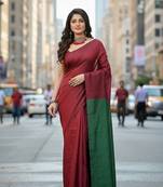 Red fancy cotton handloom saree with blouse piece for women