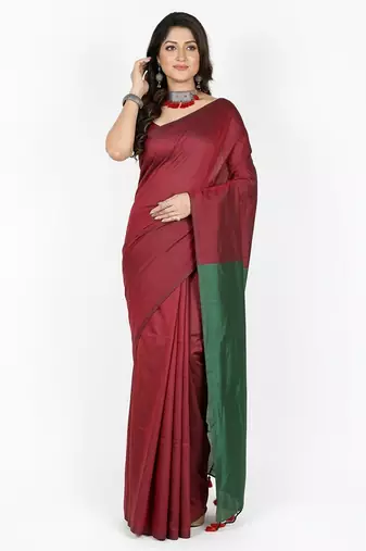 Red fancy cotton handloom saree with blouse piece for women