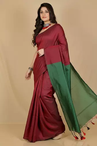 Red fancy cotton handloom saree with blouse piece for women
