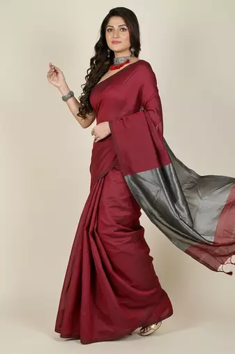 Red fancy cotton handloom saree with blouse piece for women