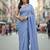 Sky blue fancy cotton handloom saree with blouse piece for women