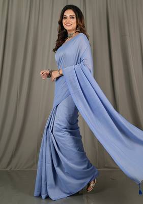 Sky blue fancy cotton handloom saree with blouse piece for women 5