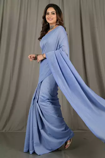 Sky blue fancy cotton handloom saree with blouse piece for women