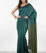 Teal fancy cotton handloom saree with blouse piece for women