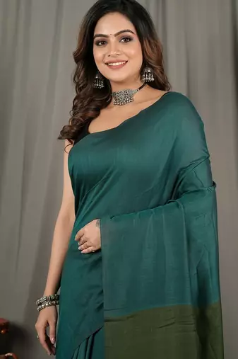 Teal fancy cotton handloom saree with blouse piece for women