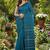 Teal fancy cotton handloom saree with blouse piece for women