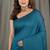 Teal fancy cotton handloom saree with blouse piece for women