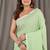 White & green fancy cotton handloom saree with blouse piece for women