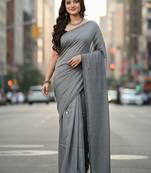 Blue fancy cotton handloom saree with blouse piece for women