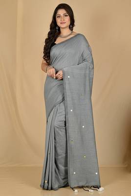 Blue fancy cotton handloom saree with blouse piece for women 5