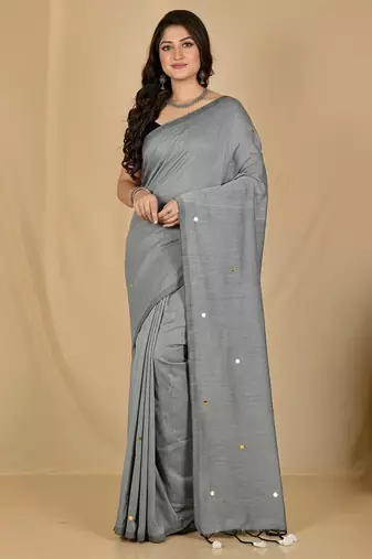 Blue fancy cotton handloom saree with blouse piece for women