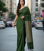Pista fancy cotton handloom saree with blouse piece for women