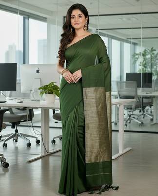 Pista fancy cotton handloom saree with blouse piece for women 2