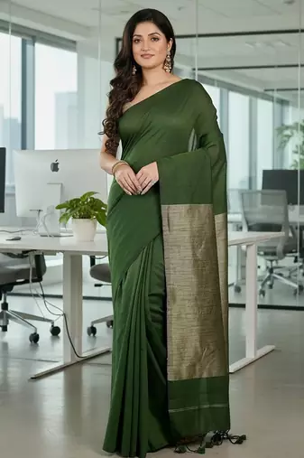 Pista fancy cotton handloom saree with blouse piece for women