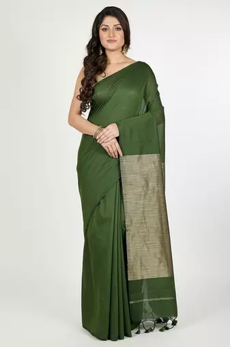Pista fancy cotton handloom saree with blouse piece for women