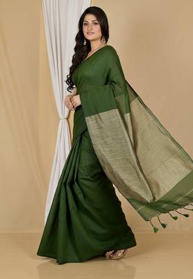 Pista fancy cotton handloom saree with blouse piece for women 5