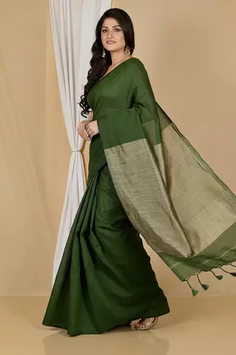 Pista fancy cotton handloom saree with blouse piece for women